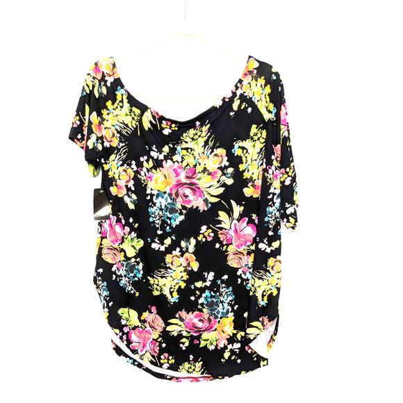 New Torrid Womens 2X Tunic Tee Floral Off-Shoulder Super Soft Short Sleeve - Picture 3 of 7